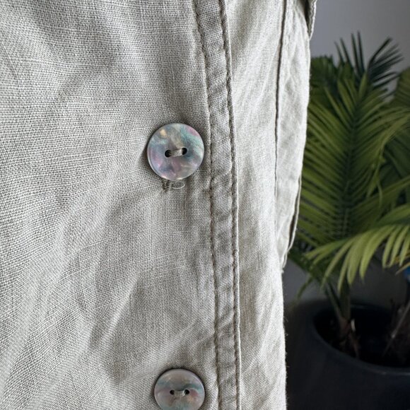 Free People Linen Blend Utility Button Down Blouse with Ties on Puff Sleeve Sz L - Picture 4 of 11